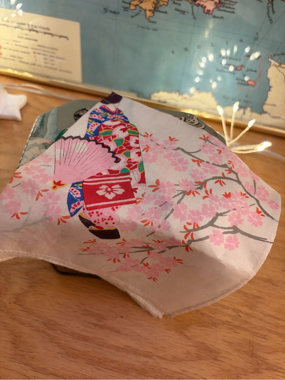 Vintage 1950s Japanese Silk Souvenir Handkerchief ✨ Mt Fuji & Geisha
